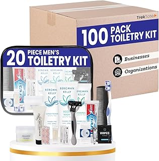 Trektote Bulk Hygiene Kit For Men And Women – (100 Pack) 20 Piece Set Of Travel Size Toiletries, TSA Compliant, Bulk Travel Essentials, Includes Shampoo And Conditioner, Body Wash, Toiletry Bag & More