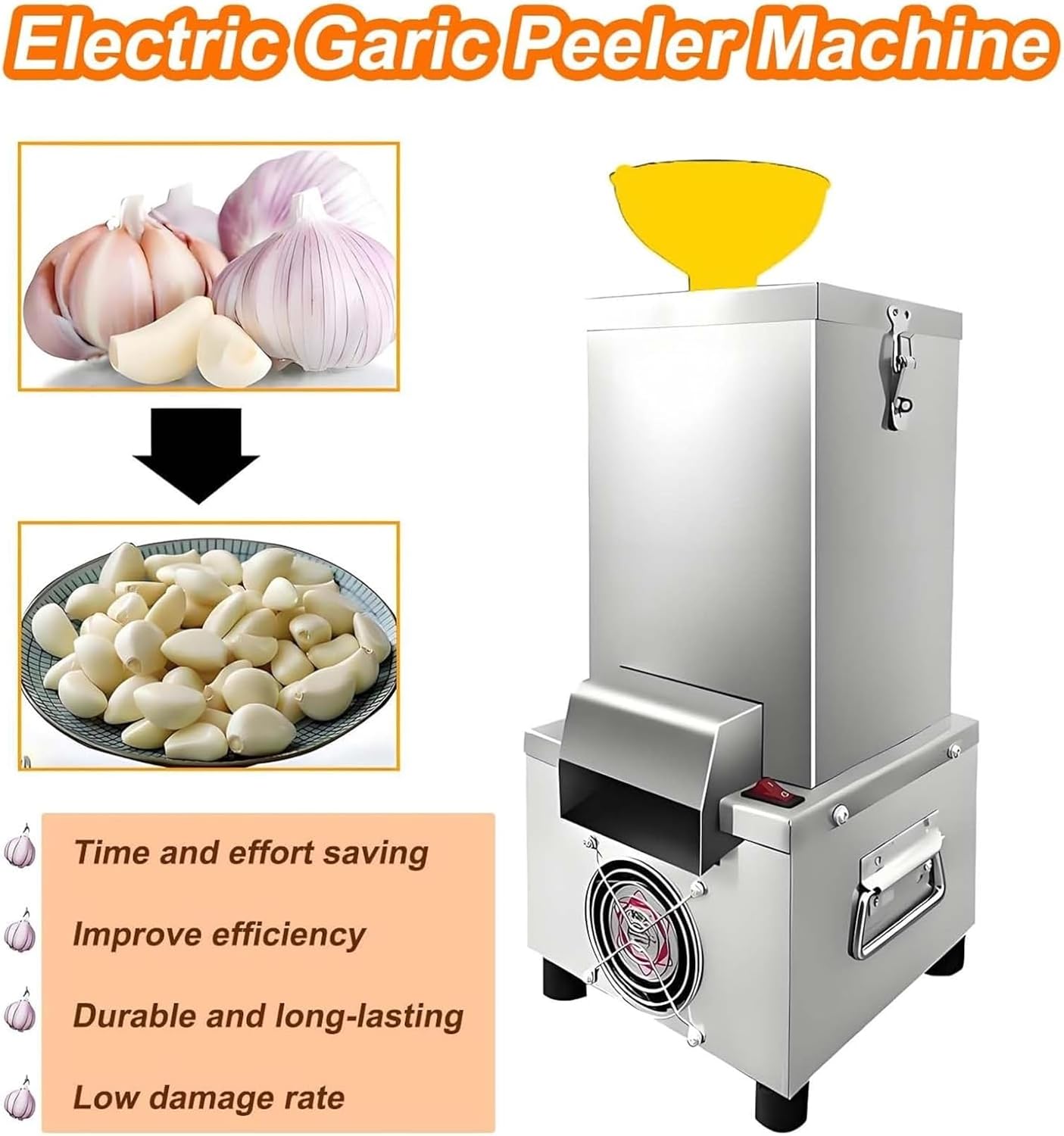 Whole Garlic Peeling Machine,Automatic Garlic Peel Remover,with Hopper 25Kg/H,Commercial Garlic Peeling Machine,Electric Stainless Steel Garlic Peeler,for Restaurant Household