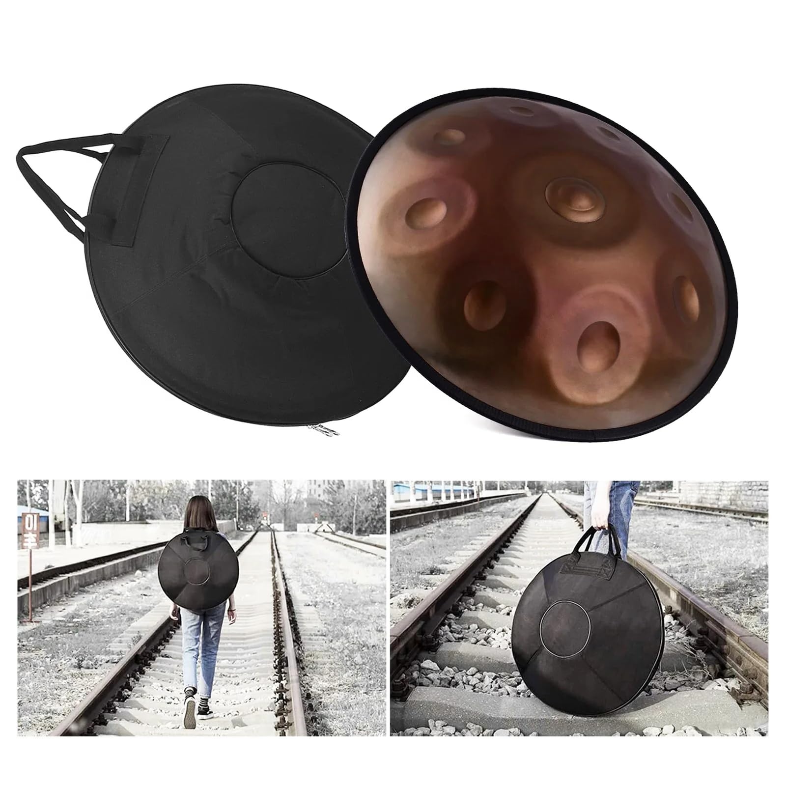 Tambour à Langue En Acier, Tambour à Main 9/10 Notes Harmoniques, Tambour à Main, Cadeau pour Enfant Adulte, Instrument de Guérison Avec Sac à Main Souple, 2 Maillets de Handpan, Support de Handpan