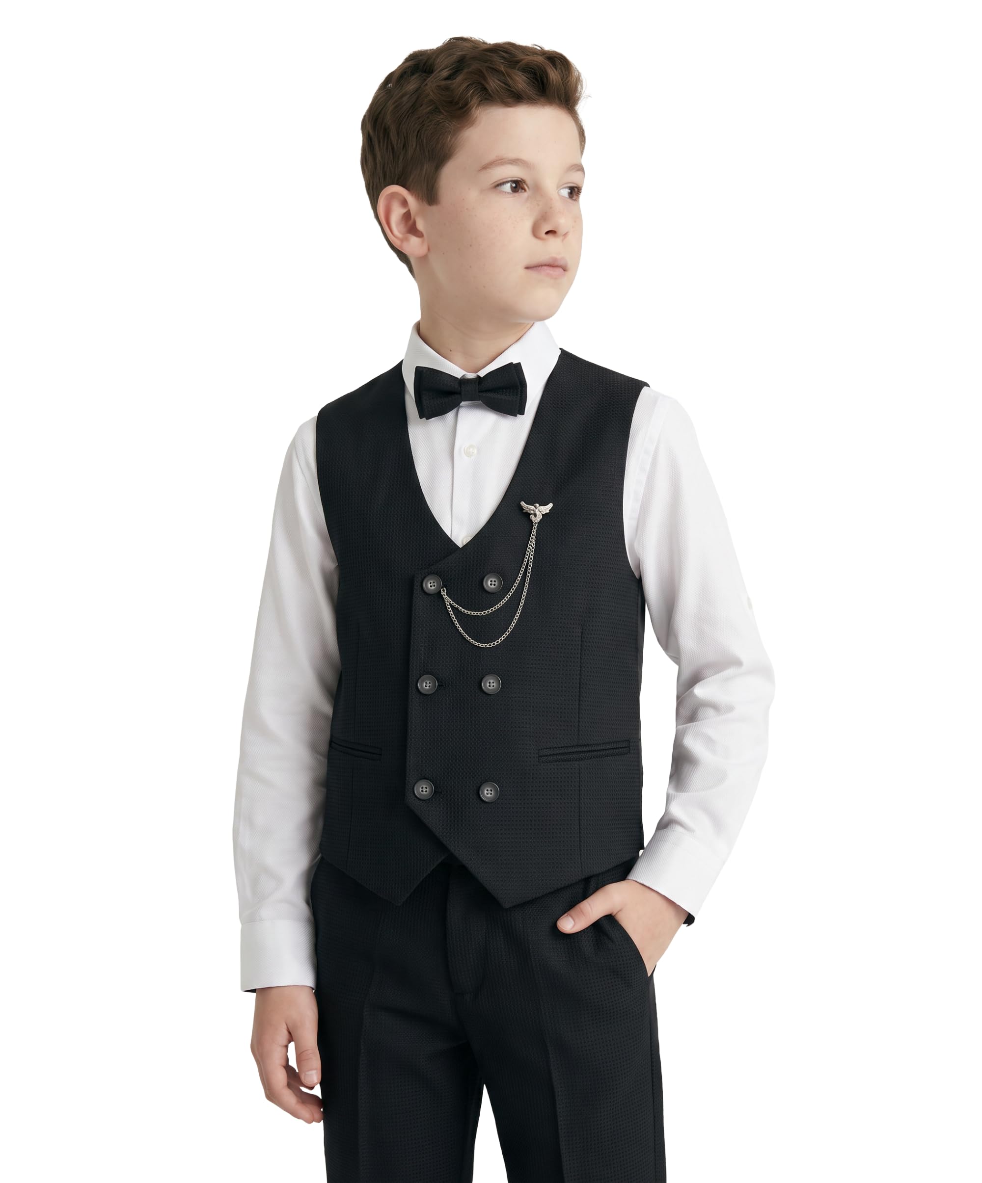 SIRRI Boys Textured Double-Breasted Vest Suit 5 PC Pageboy Outfit Ages 2-13