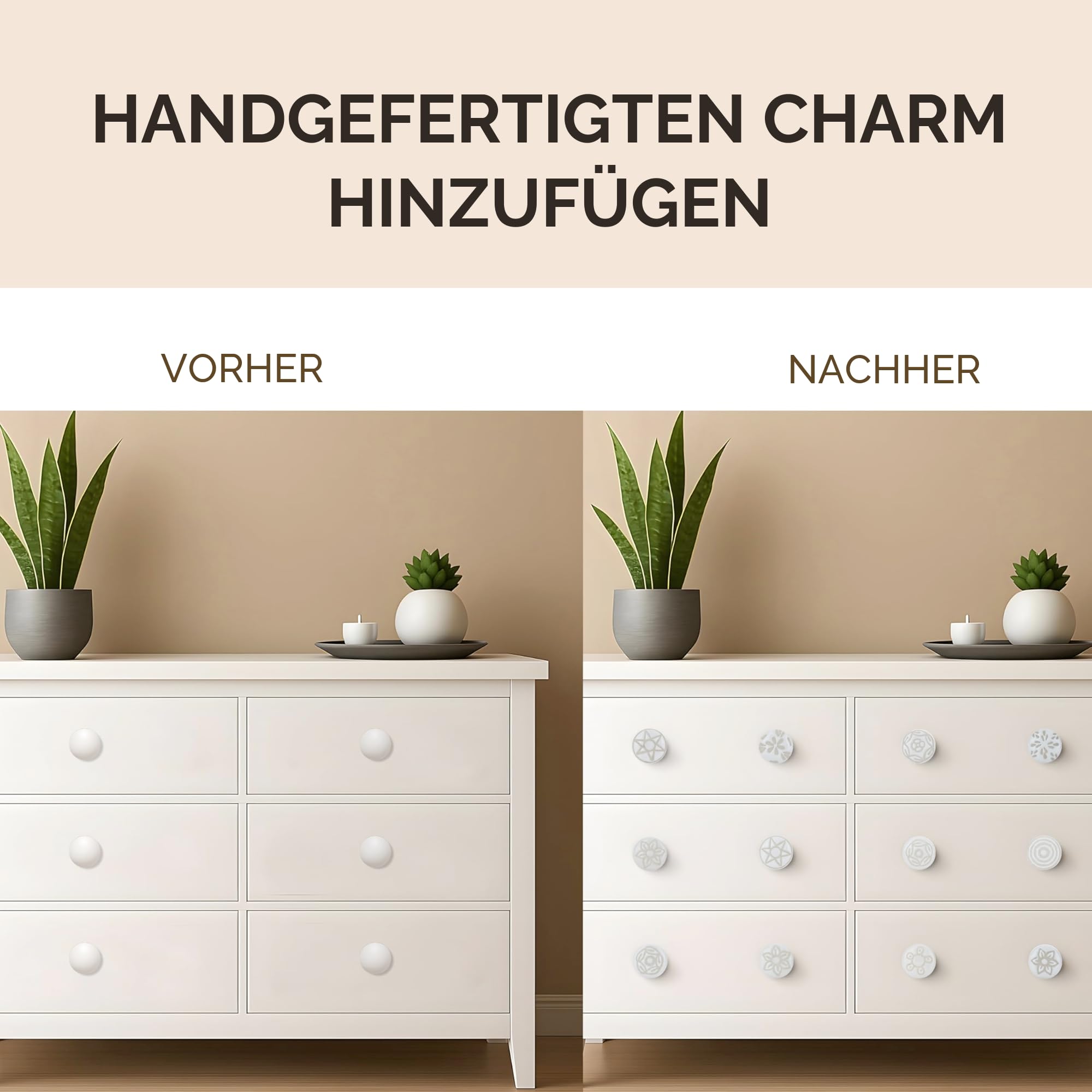 Ajuny 20er Set weiße Keramik Türknöpfe für Schrank Kommode Schublade | Handgefertigte weiße Keramikknöpfe im Vintage Stil ideal zum Aufwerten von Kommoden Schränken Schubladen Küche und Bad