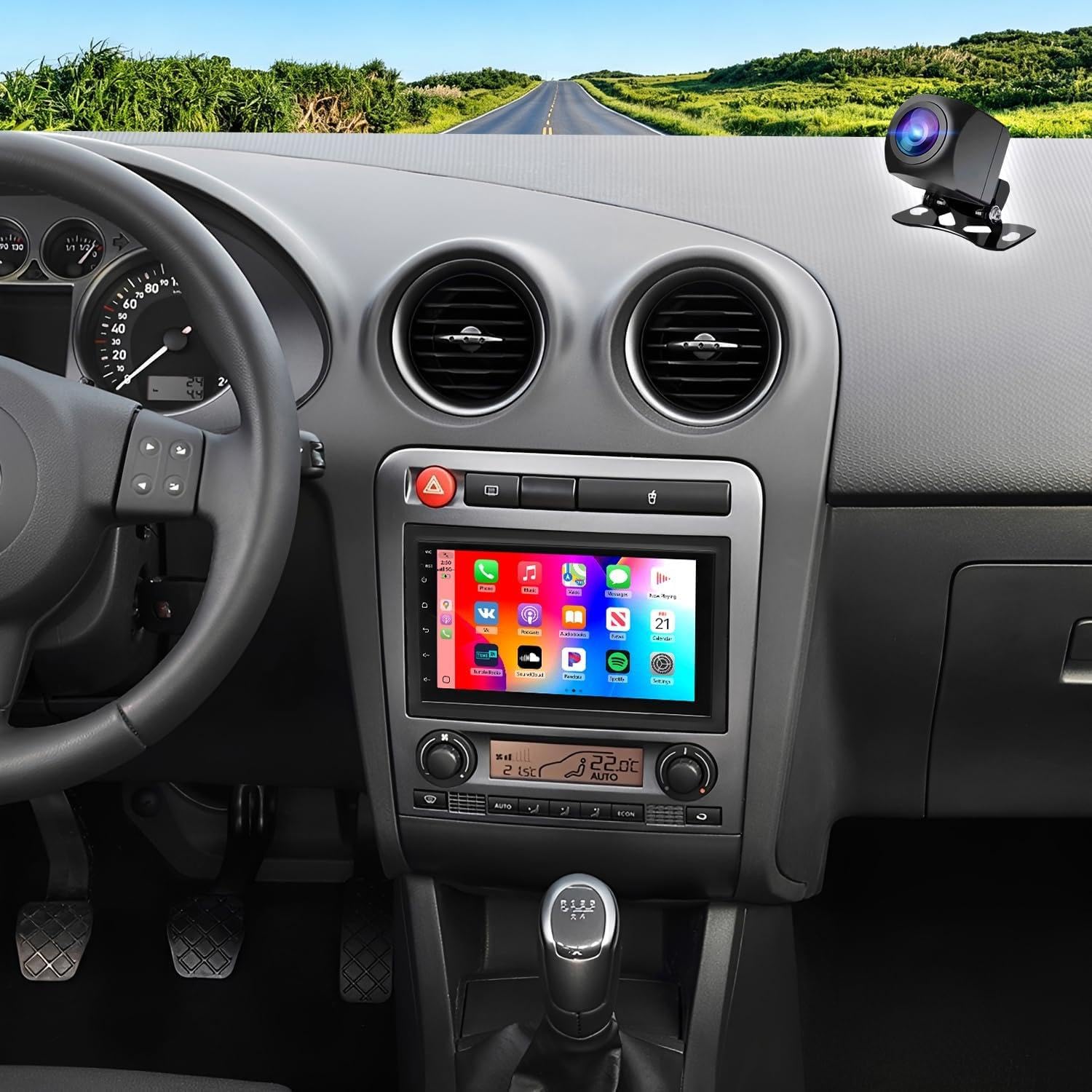 4+64G Android 14 Auto Radio Coche con CarPlay Android Auto para Seat Ibiza 2002-2008, Pantalla táctil de 7 Pulgadas Autoradio Estéreo Reproductor con navegación GPS SWC FM RDS Mirror Link WiFi