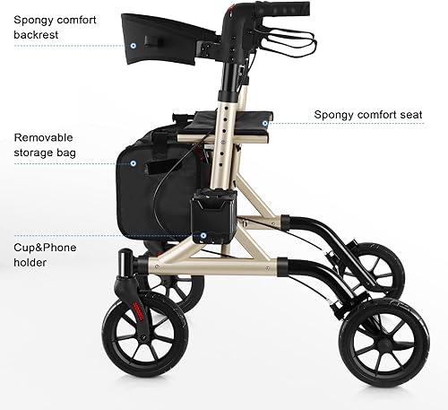 Miniatura 9 de WALK MATE Andador con ruedas para personas mayores con soporte para tazas, botón de presión de pulgar mejorado para ajuste de altura, ruedas de 4 x