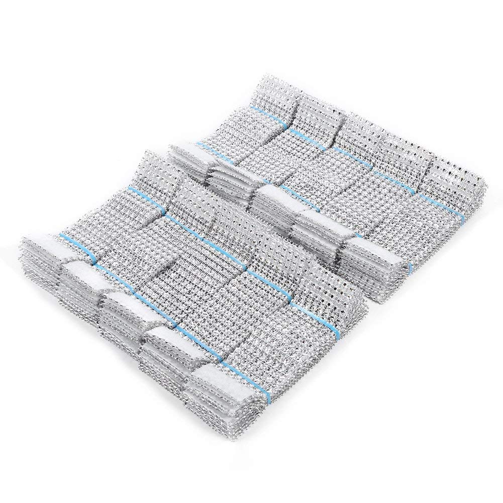 100Pcs Chair Sash Rings Silver Napkin Rings Holder with Easy Closure Plastic Diamond Mesh Wrap Ribbon Table Ornament for Wedding Party Birthday Anniversary Adornment