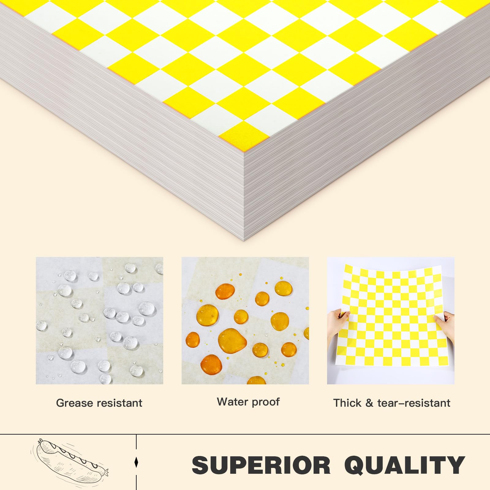 Colarr 1000 fogli di carta cerata, 38 x 38 cm, grandi fogli di carta da imballaggio a scacchi, per hamburger, pane, ristorante, barbecue, picnic (giallo)