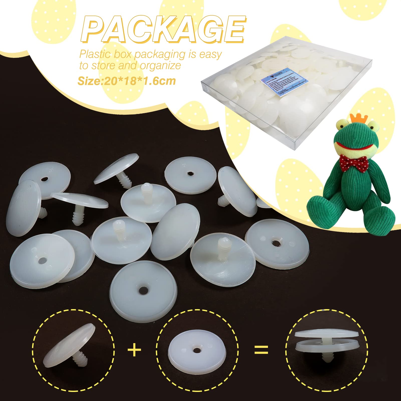 TOAOB Doll Joints for Amigurumis Crochet 50 Set 35mm White Plastic Safety Joints for Stuffed Animals Limbs and Arms Movable Connectors for Doll Making DIY Crafts - Image 4
