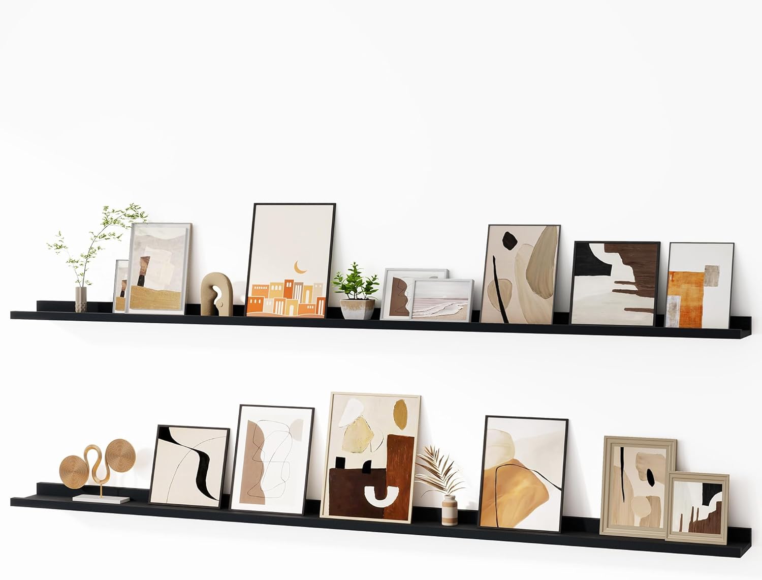 Fun Memories Picture Ledge Shelf, 60 Inch Floating Shelves Set of 2, Large Nursery Book Shelves for Toys Storage, Kids Bookshelf Wall Mounted for Wall Decor Books Photo Frames, Black