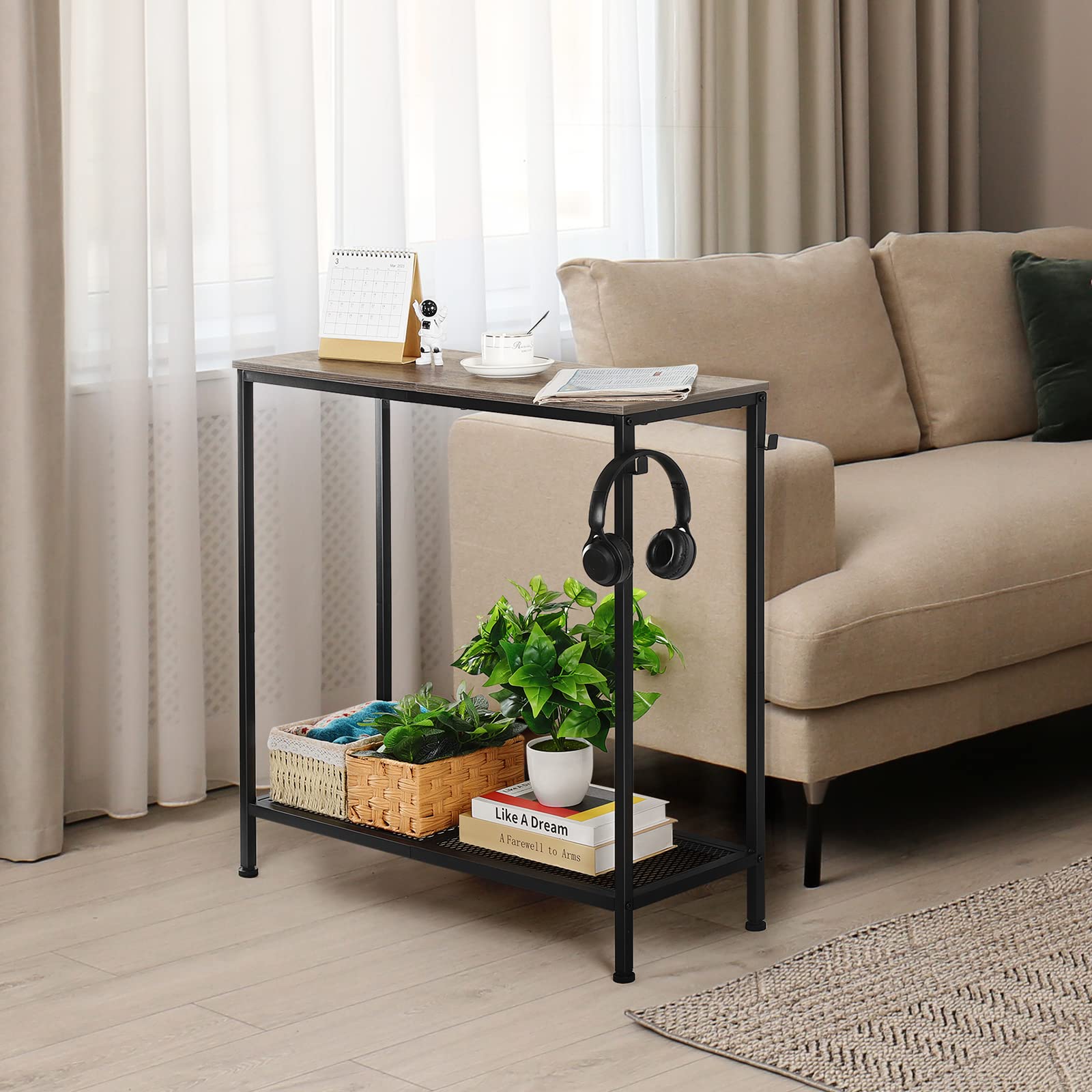 ETELI Console Table 2 Tier Narrow Entryway Table with Storage Behind Sofa Couch Side Table Small Hallway Table for Living Room Foyer Bedroom, Grey