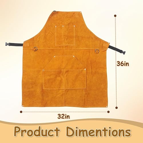 Miniatura 8 de Delantal de trabajo grande y alto de talla grande delantal de soldadura de cuero resistente al fuego, lona de madera y taller.