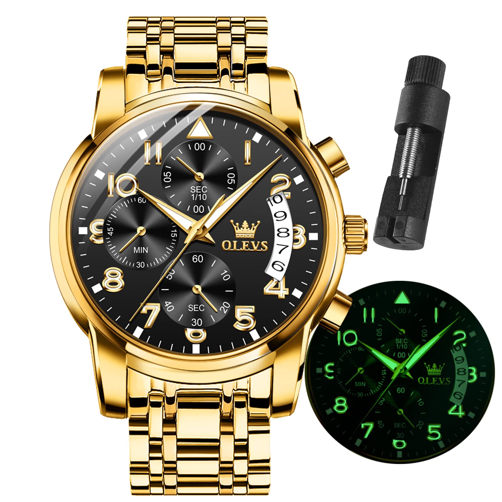 OLEVSOLEVS Watch for Men Diamond Business Quartz Stainless Steel Waterproof Luminous Date Wrist Watch