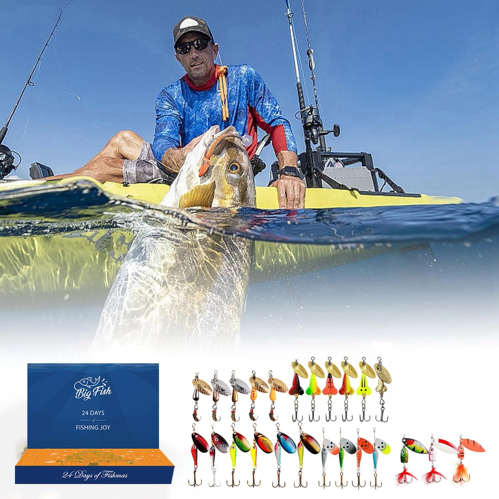 Giocattolo Conto Alla Rovescia Calendario dell'Avvento con amo da pesca di Natale Nuovo calendario dell'avvento con amo da pesca di Natale 24 giorni. (Blue, 37X24. 5X3 CM)