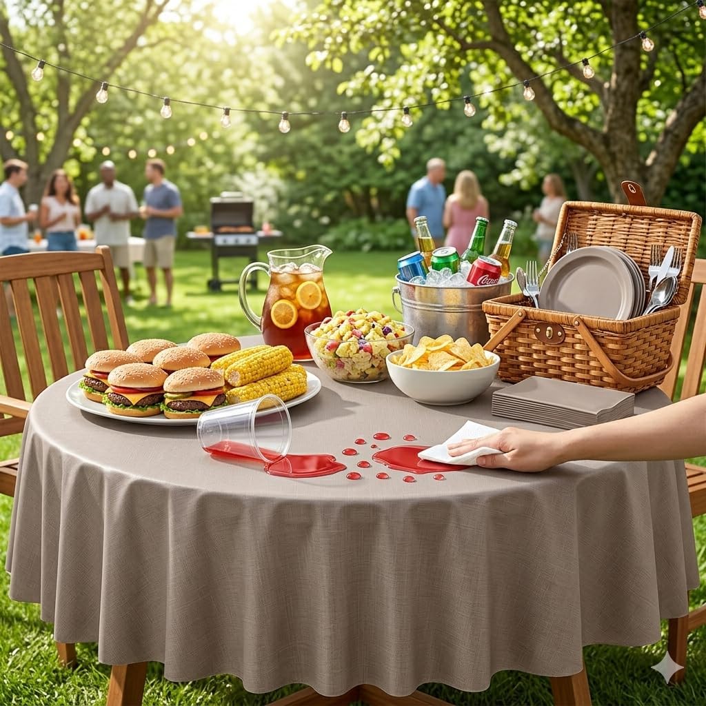 12 Pack Brown Gradient Plastic Tablecloth 3 Colors Round Table Cover Waterproof Table Cloth for Party Thanksgiving Fall Tables Decoration Supplies 84inch