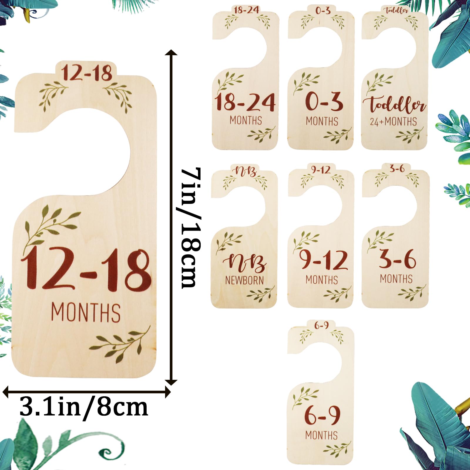 Divisores bohemios para armario de bebé, 8 piezas de hermosos separadores de madera para ropa de bebé, organizador de doble cara de tamaño de ropa de bebé de NB a 24 m, adorable decoración de