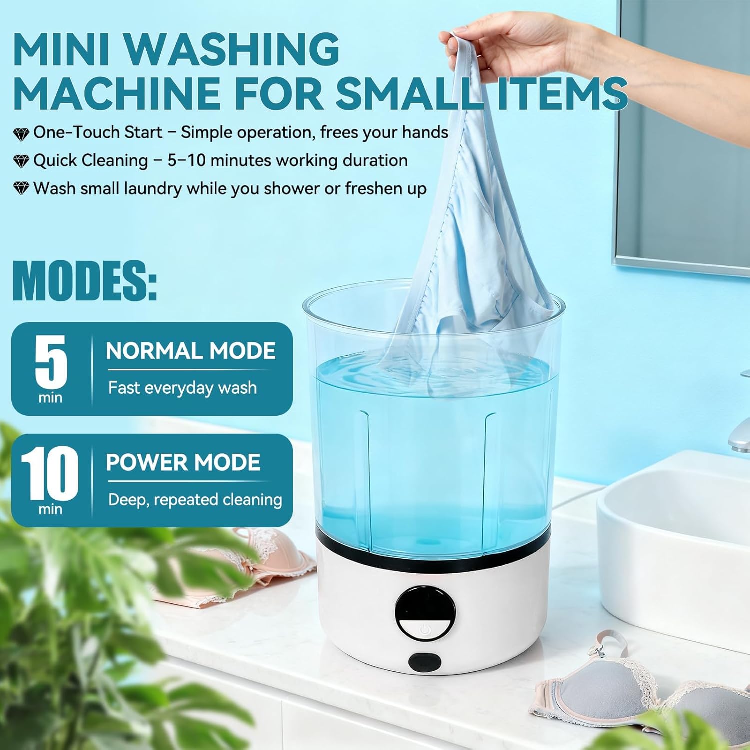 Portable Mini Washing Machine for Underwear & Baby Clothes, Compact, Lightweight Washer for Small Laundry, Apartments, Dorms, Hotels, Camping & Travel (White)