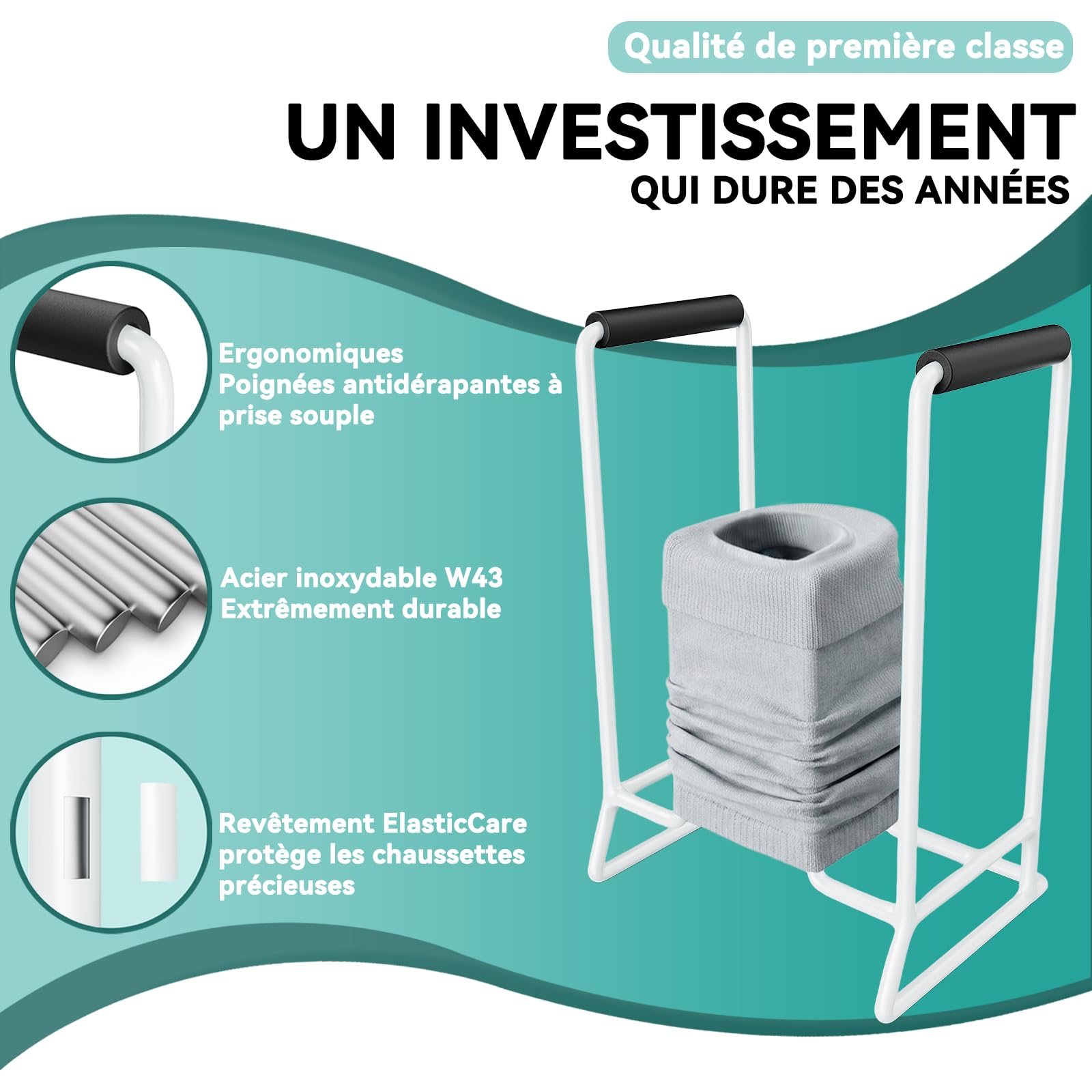 Infila Calze di contenimento Classic, Aiuti all'Infilatura per Anziani, Aiuti per vestire calze a compressione, per donne e uomini anziani (bianco puro)