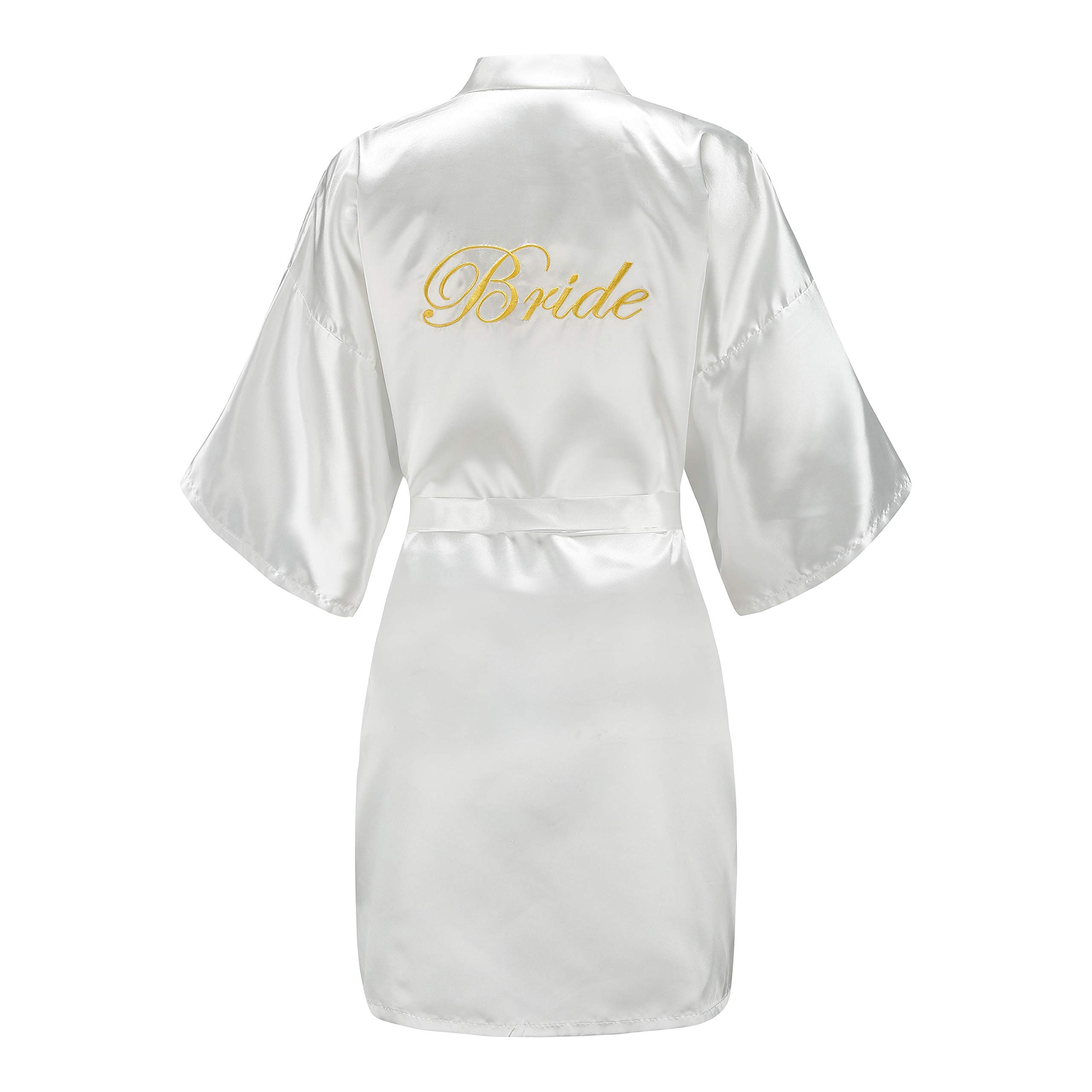 EPLAZAWomen's One Size Silver Rhinestones Bride Bridesmaid Short Satin Robes for Wedding Party Getting Ready