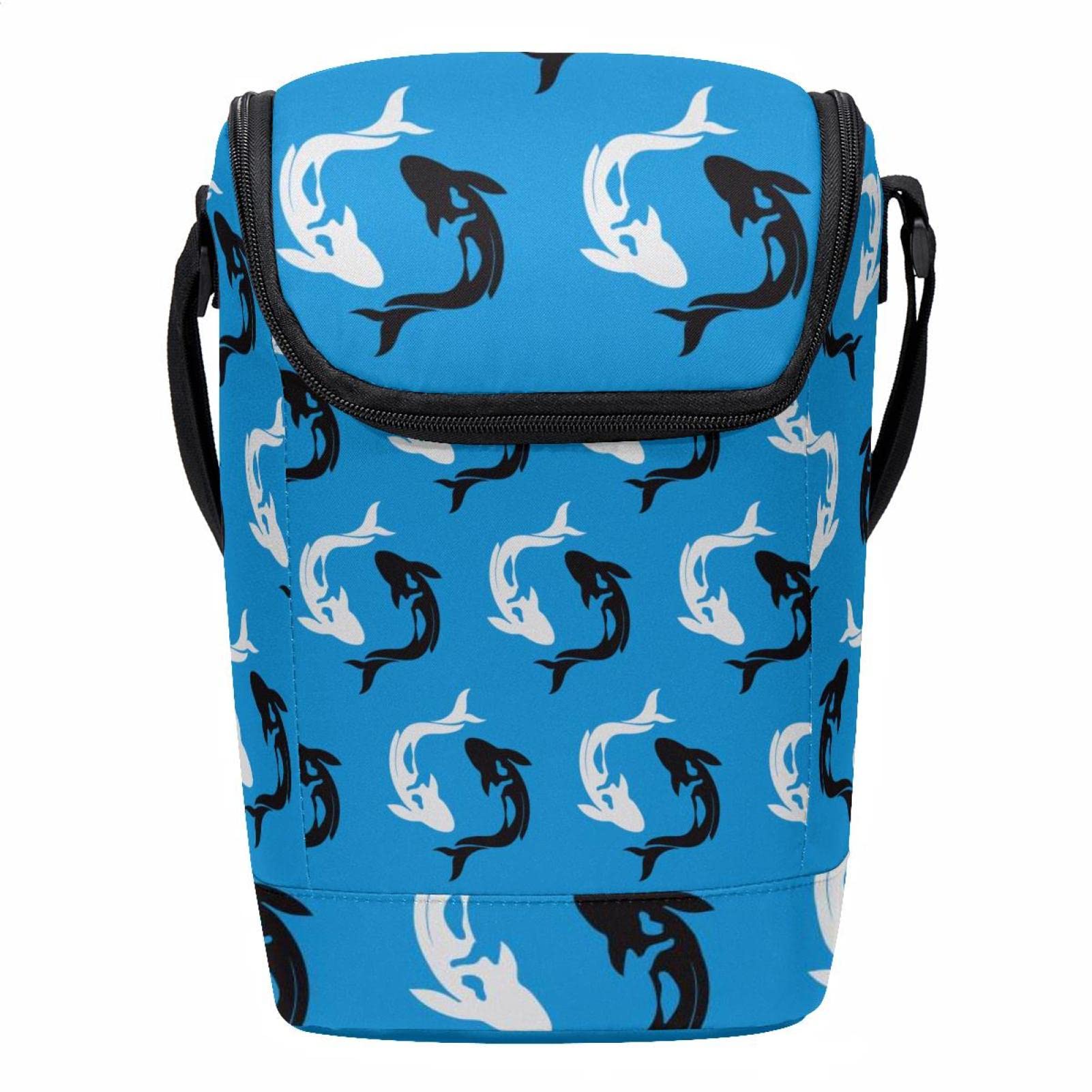 Bolsa de almuerzo azul de peces para oficina y escuela con interior térmico