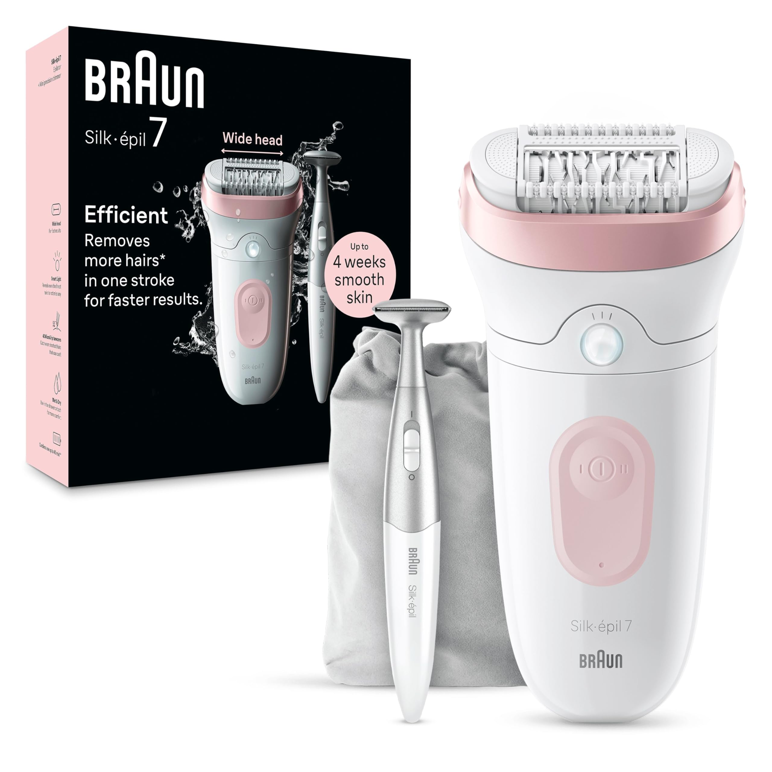 Braun Silk-épil 7 Epilator with Wide Head for Easy Hair Removal Braun Epilator for Women Wet & Dry, Lasting Smooth Skin
