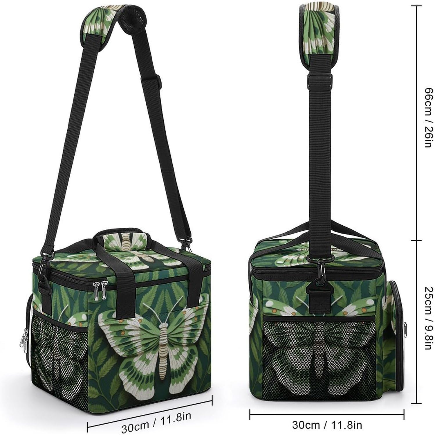 Camping Ice Pack, White Moth Print Cooler Bag, 22.5L Large Capacity Insulated Lunch Tote Bag for Outdoor, Picnic, BBQ, Travel, Work