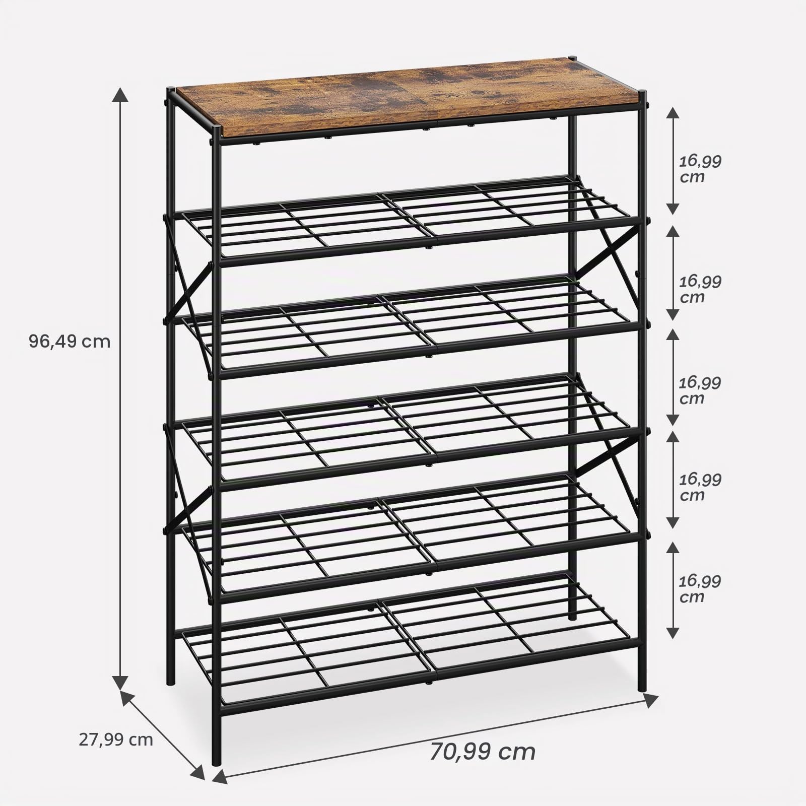 IBUYKE Scarpiera con 6 Ripiani, Grande Capacità Scaffale Portascarpe per 24 Paia di Scarpe, Salvaspazio Scarpiera in Metallo per Ingresso Corridoio Soggiorno, Rustico Marrone e Nero TXJ016H