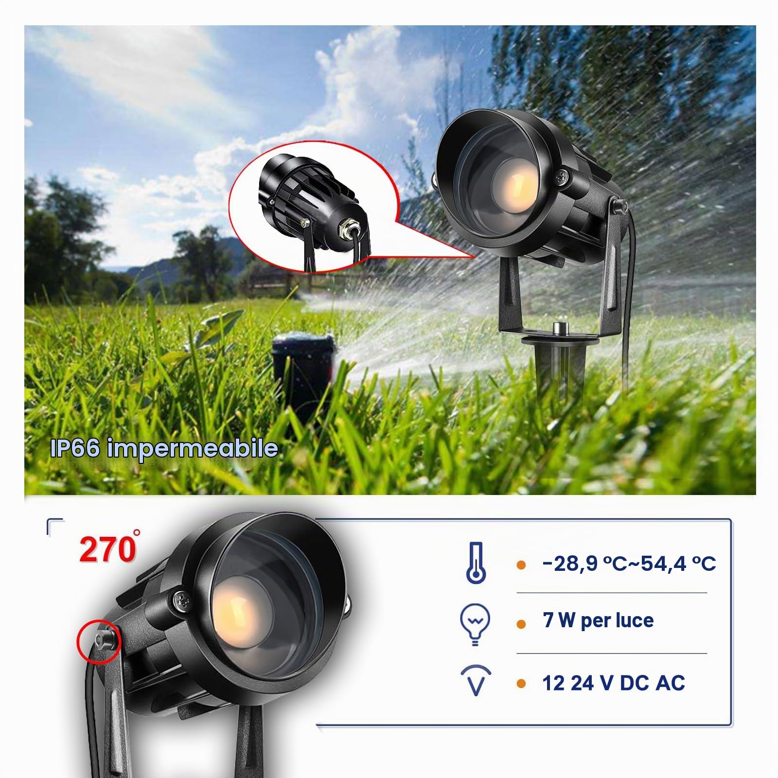 Illuminazione per esterni a LED da giardino, faretto da giardino, 7 W, 12 V, 24 V, illuminazione a bassa tensione, impermeabile IP66 LED, per terrazza Corte Ch