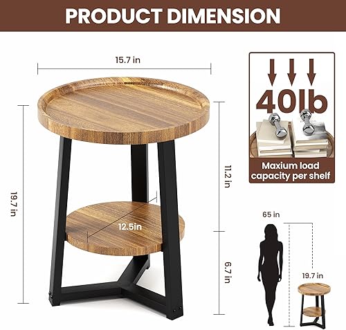 Miniatura 2 de PPAMAPIC Mesa auxiliar redonda, mesa auxiliar de 2 niveles con estante de almacenamiento, mesa decorativa para sala de estar, dormitorio, espacio