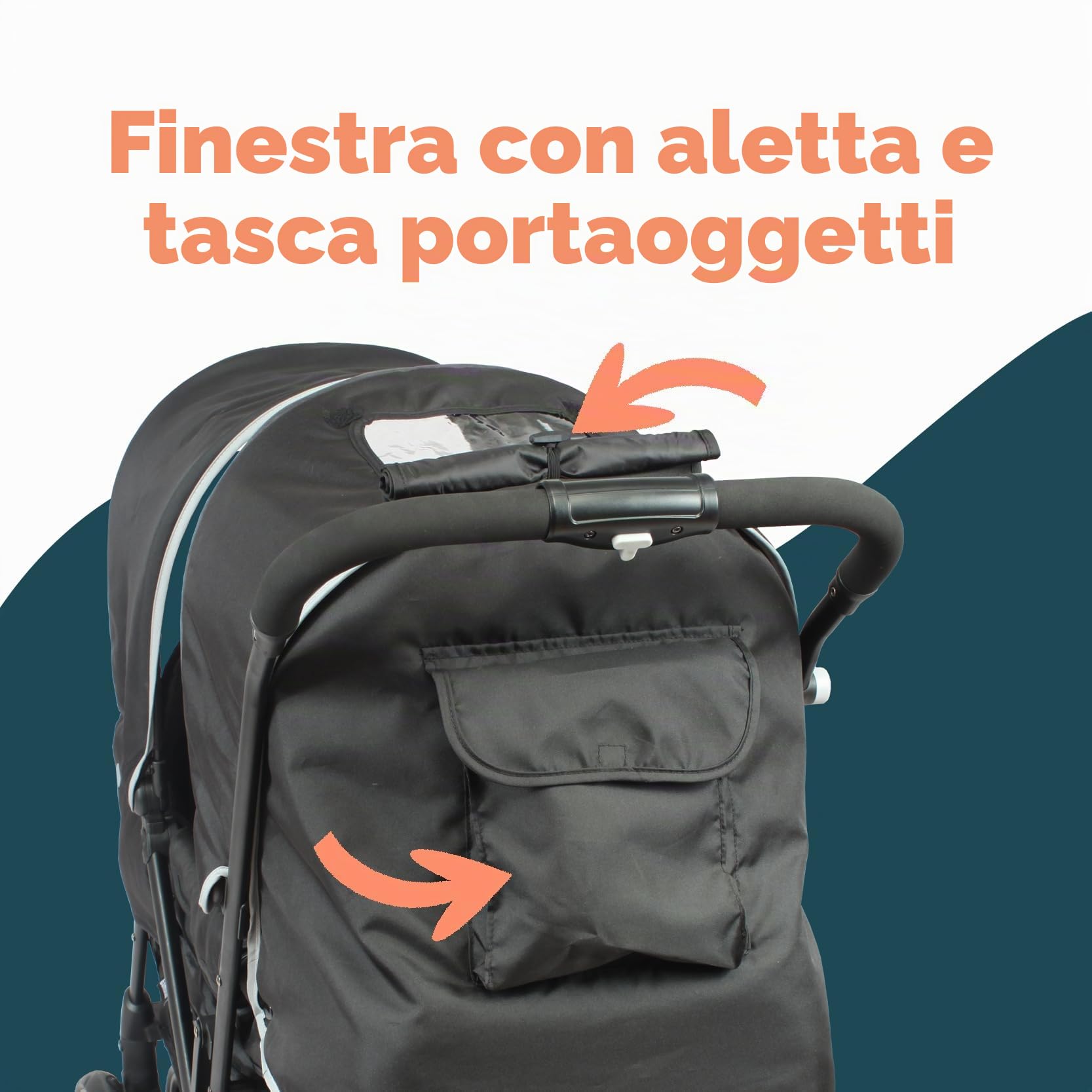 Passeggino gemellare doppio - BAMBISOL - Passeggino doppio combinato + Seggiolino auto I-size - 4 ruote - Nero