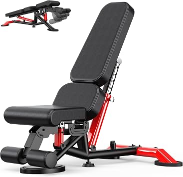 Commercial Adjustable Weight Bench, Heavy Duty 1800LBS Workout Bench for Home Gym, Flat, Decline, Incline Bench Press with Removable Leg and Elbow Support for Full Body Strength Training