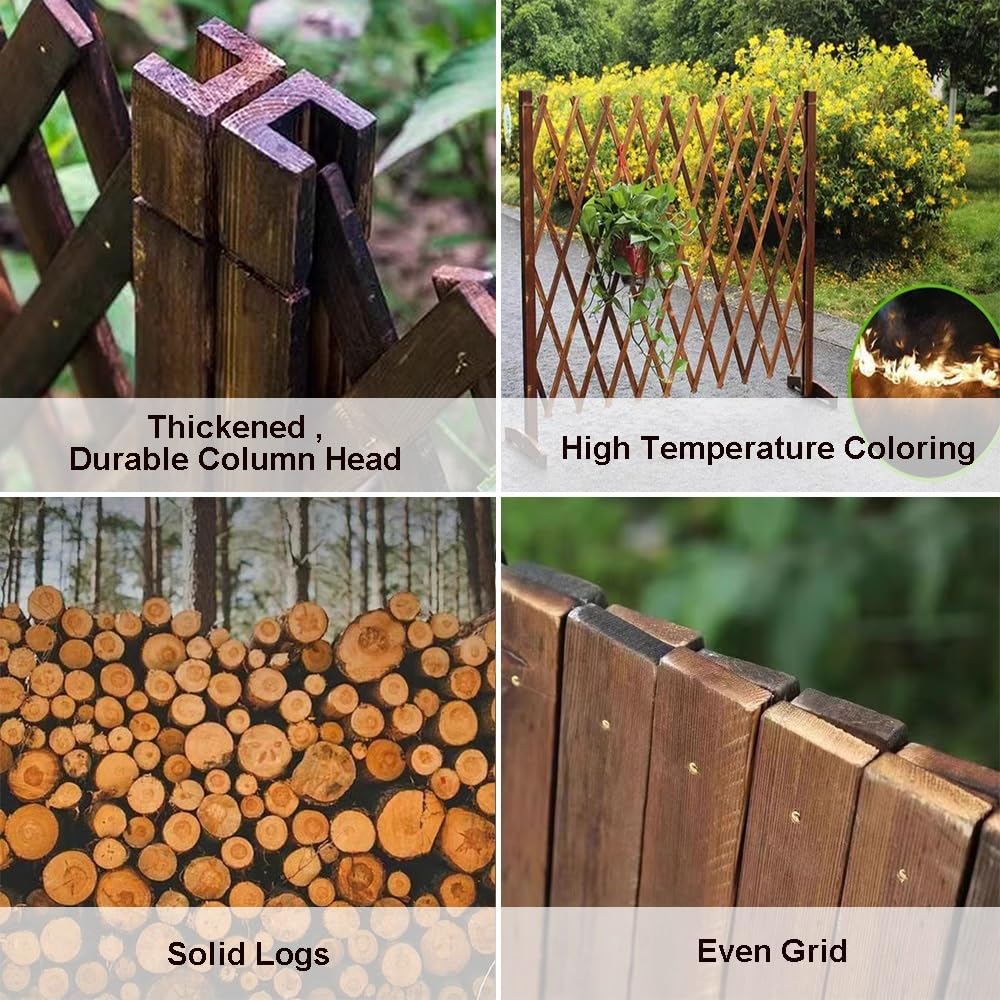 Recinzione da giardino in legno, staccionata espandibile, autoportante, divisorio decorativo per esterni, con base, per cortile (marrone, 32 ~ 210 x 100 x 30 cm)