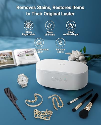 Miniatura 4 de Limpiador ultrasónico profesional de joyas, limpiador ultrasónico para gafas anillos oro plata diamante moneda reloj dentadura, 47KHz hogar portátil