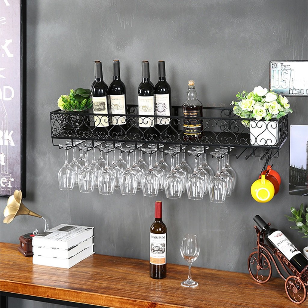 European Wine Glass Holder Hanging Goblet Holder Creative Wine Glass Holder S-shaped Wall Hanging Wine Rack Iron Rack Wall-mounted Wine Rack (Color : Black, Size : 60x25cm)