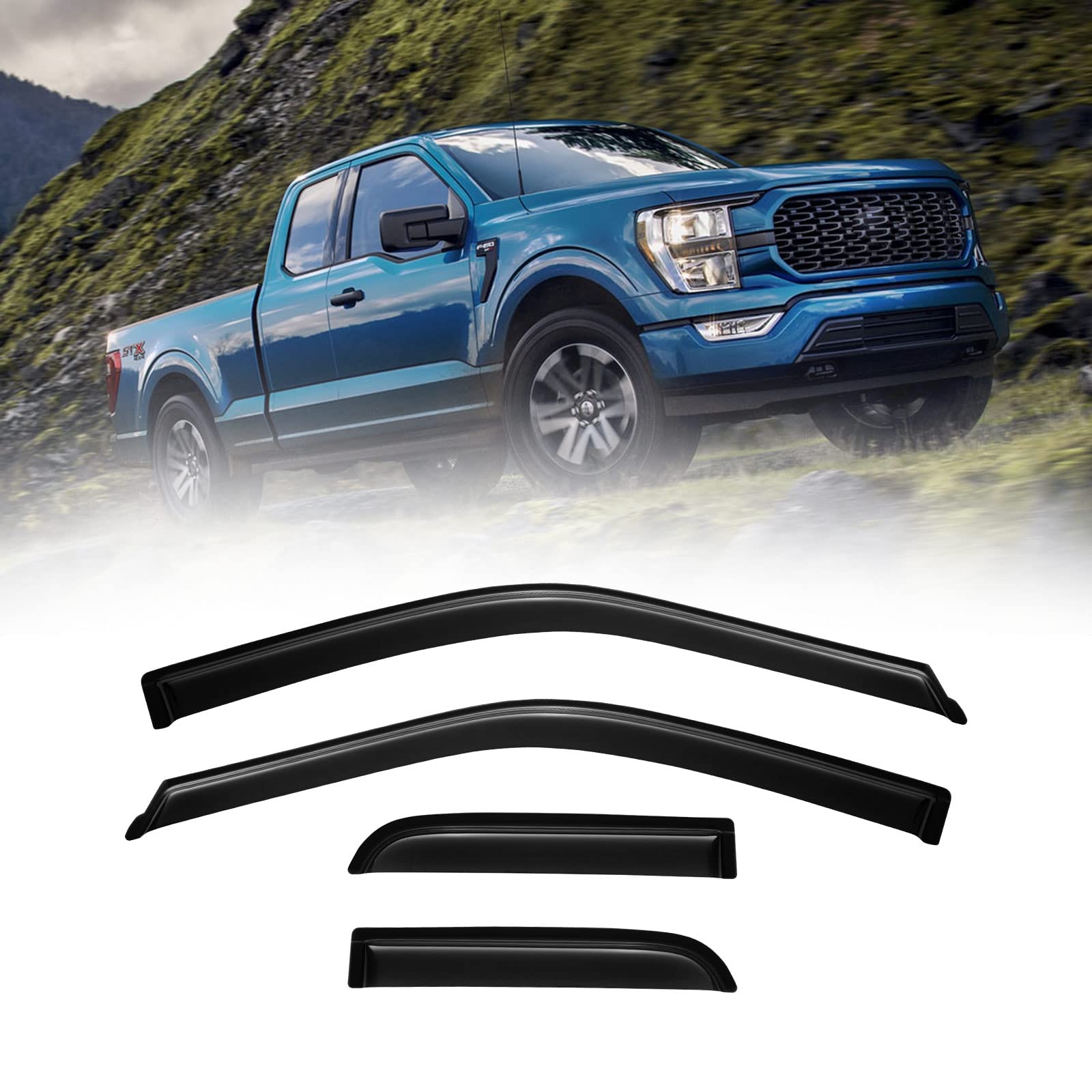 Photo 1 of CMVT Auto Window Visors for Ford F-150 2015-2023 SuperCab, F150 Raptor 2017-2023 SuperCab, Rain Guards Vent Shade Deflector Dark Smoke 16 18 19 2020 2021 2022, Tape-On, 4PCS 15-23 F250