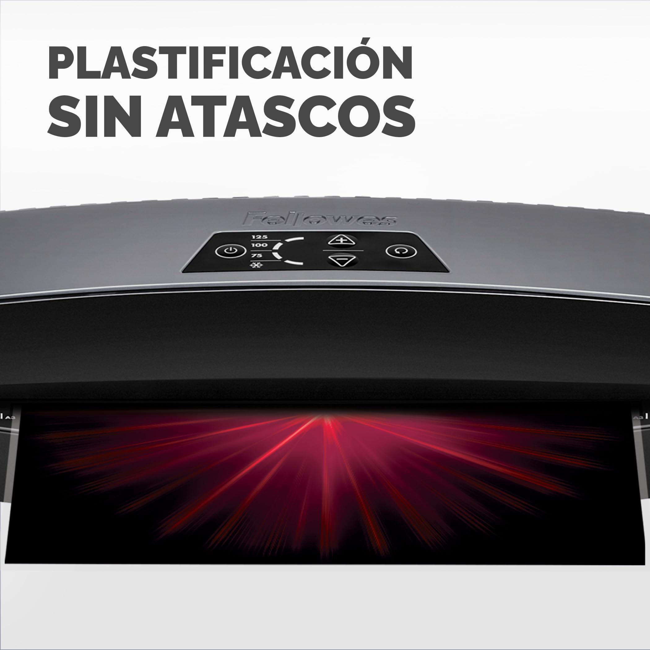 Fellowes Plastificadora A3 Calibre para pequeñas oficinas,1 minuto de calentamiento con apagado automático y modo de reposo, 80-125 micras, Incluye 10 fundas de plastificación A4, Negro