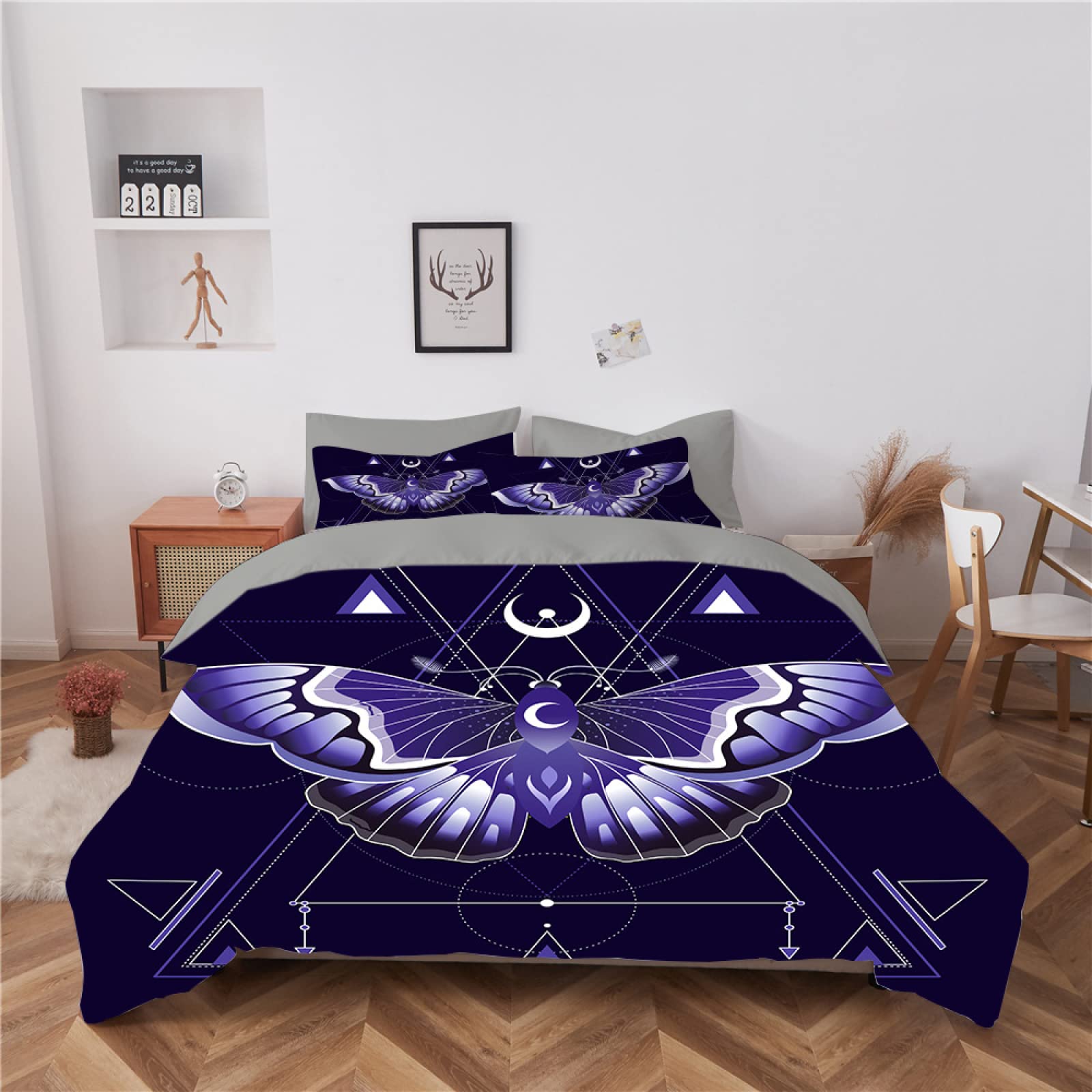 Dwetcxo King Size Duvet Cover Sets Butterfly Geometry Kingsize Duvet Cover Sets Microfiber Breathable King Size Bedding Soft Bedding with Zipper Closure+2 Pillowcases 50x75cm 220x240cm