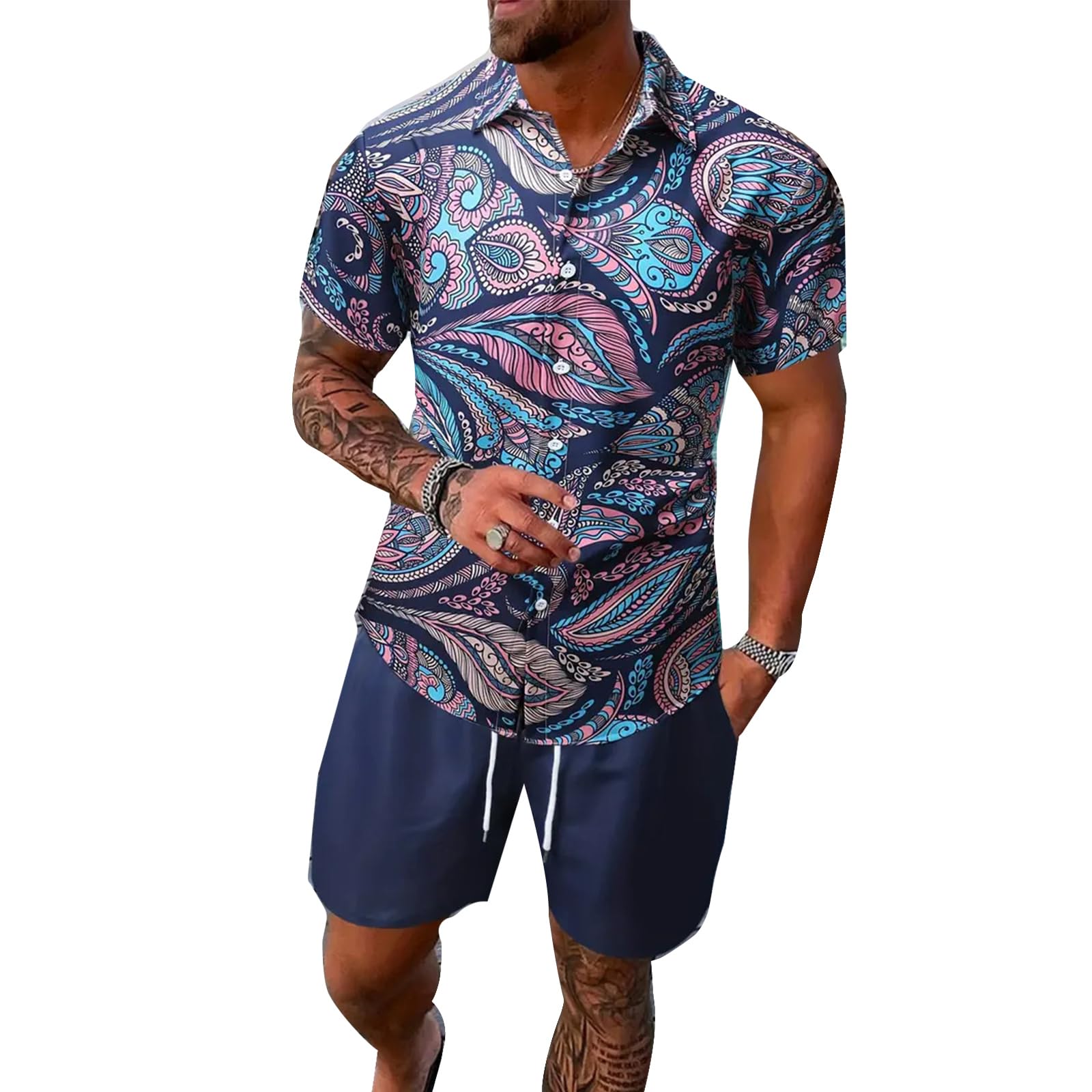 Set tuta estiva floreale 3D da uomo due pezzi con camicia abbottonata abbigliamento sportivo colletto Cubitan set pantaloni jogger hawaiani tropicali outfit casual