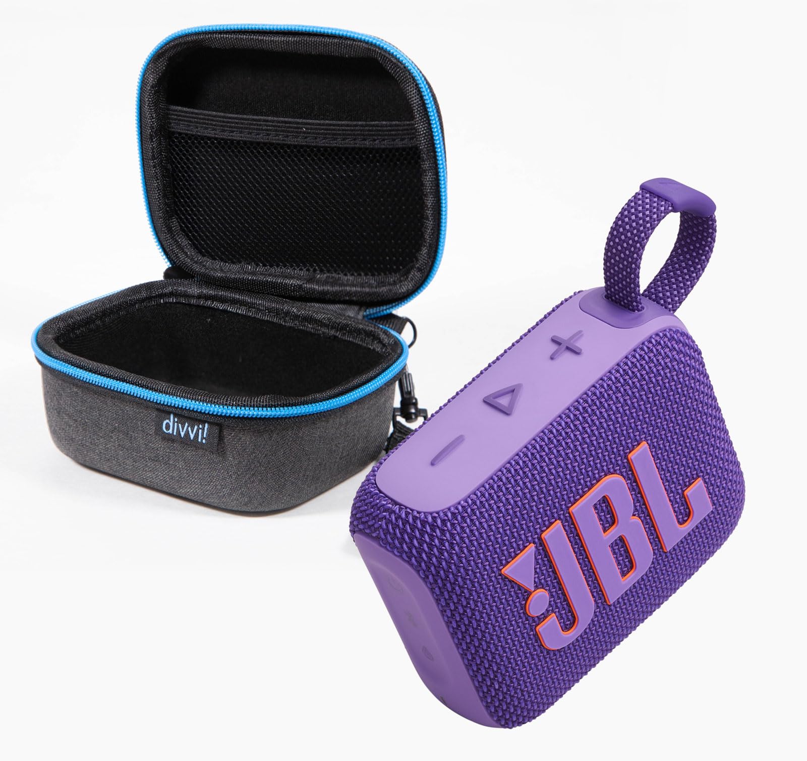 JBL GO 4 Portable Bluetooth Speaker & divvi GO Protective Hardshell Case - Purple