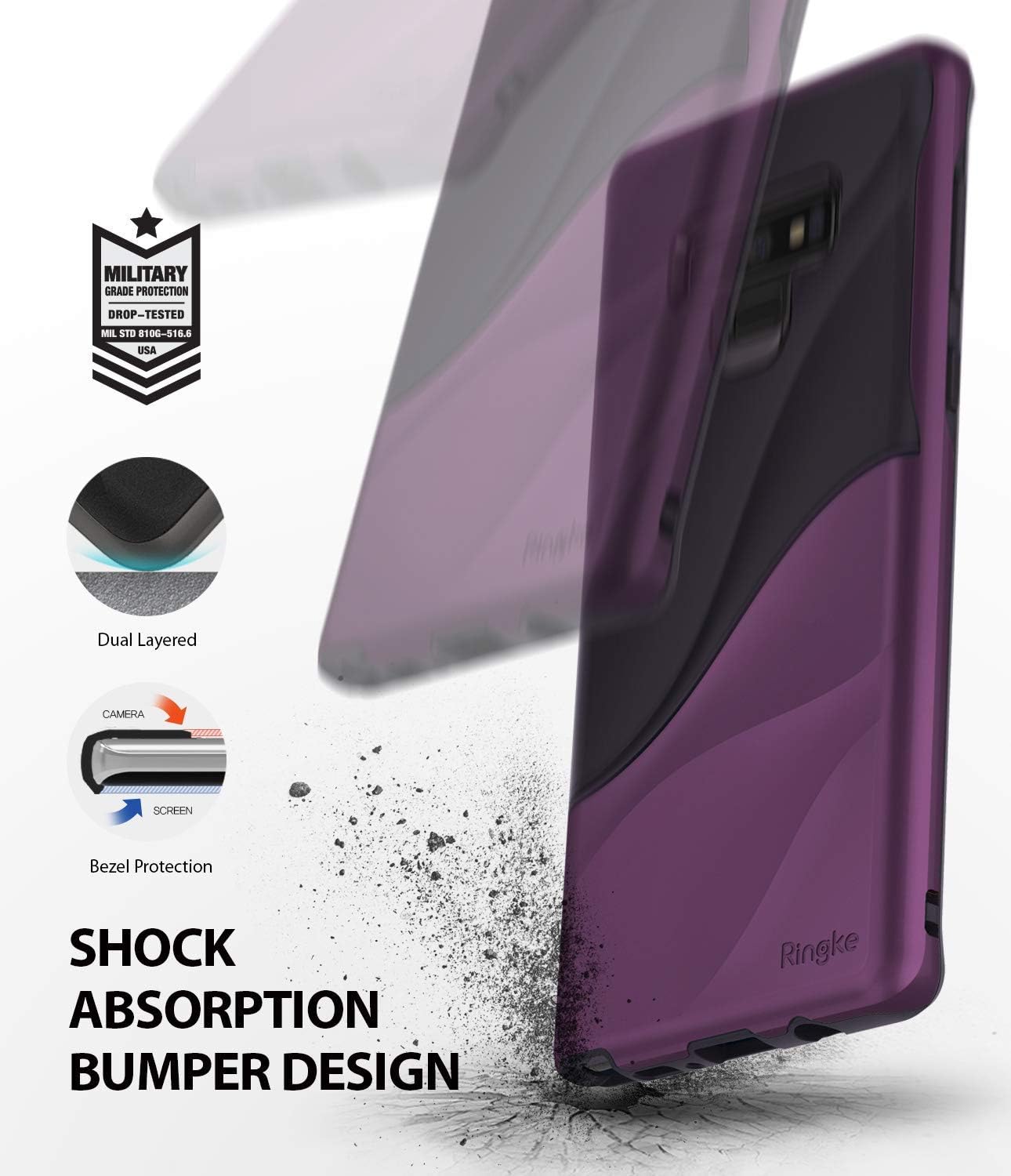 Ringke Wave Case for Galaxy Note 9 with Dual Layer Heavy Duty 3D Textured Shock Absorbent PC TPU Full Body Drop Resistant Protection Modern Design Cover for Note9 - Metallic Purple