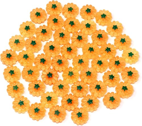 Honbay 50 dijes de calabaza para Halloween, cabujones de resina con parte trasera plana, bonitos adornos vegetales para accesorios para el cabello,
