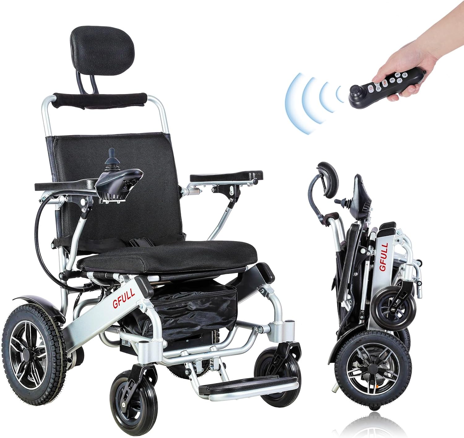 30 Miles Electric Wheelchairs for Adults, Aluminum Lightweight Wheelchair Foldable for Senior with Bag, 20 inch Motorized Power Wheelchairs, Portable Folding All Terrain 500W Silver
