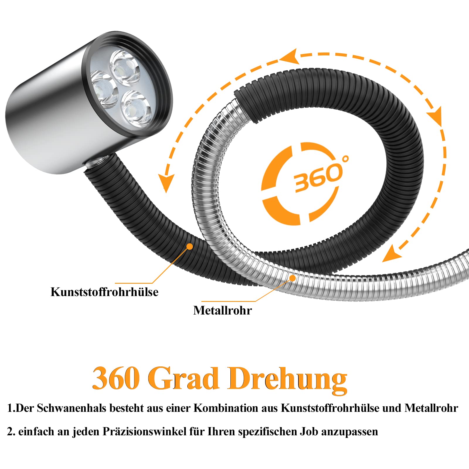 Luce Magnetica A Collo Di Cigno Flessibile – 900 Lumen LED, Base Magnetica, Per Tornio, Fresatrice, Cucire