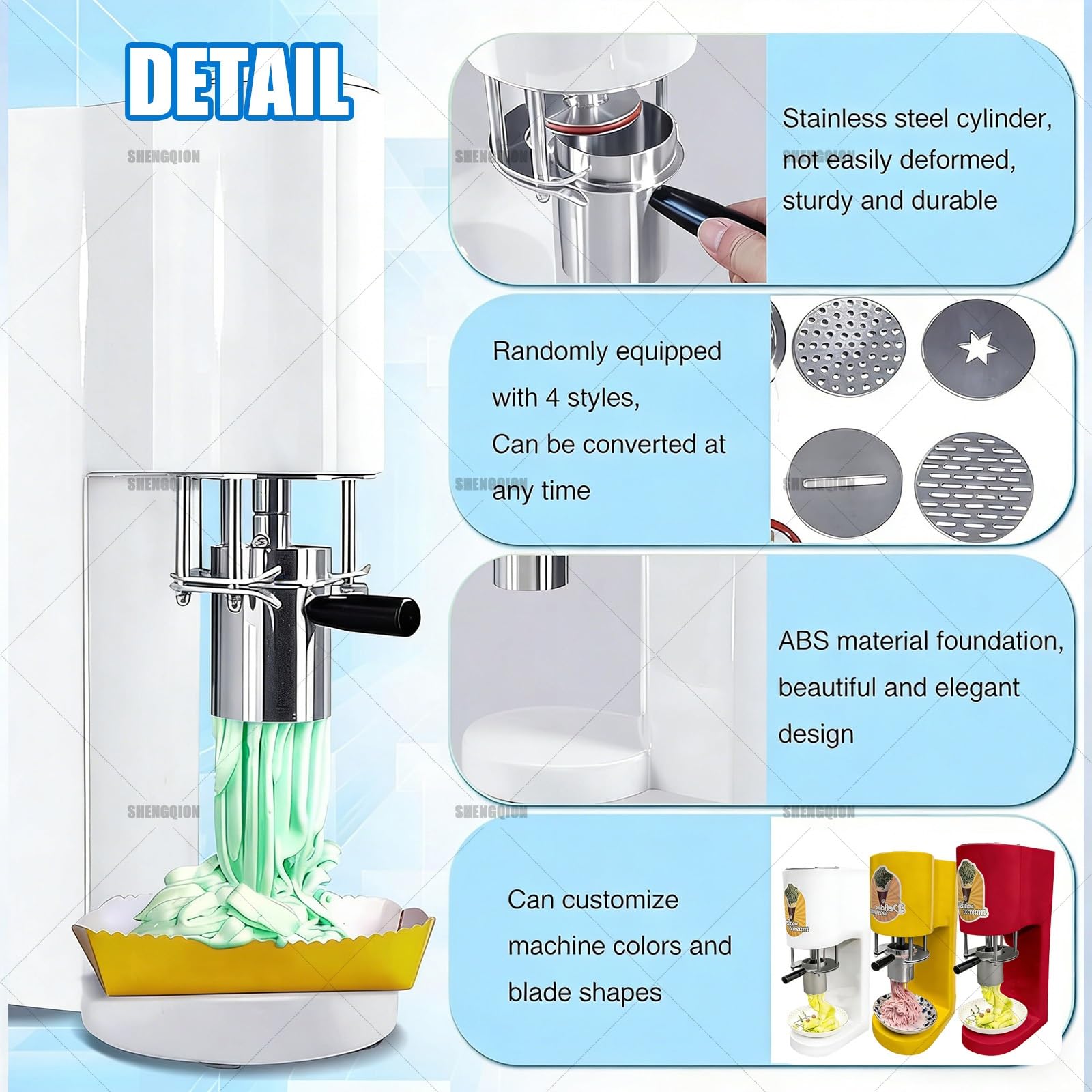Extrusora Profesional De Fideos De Helado De 80 W, Máquina Para Gelato Tipo Espagueti Con 4 Moldes, Rendimiento De 28-30 L/H, Arranque Con Un Solo Toque, Ideal Para Heladerías(Yellow)