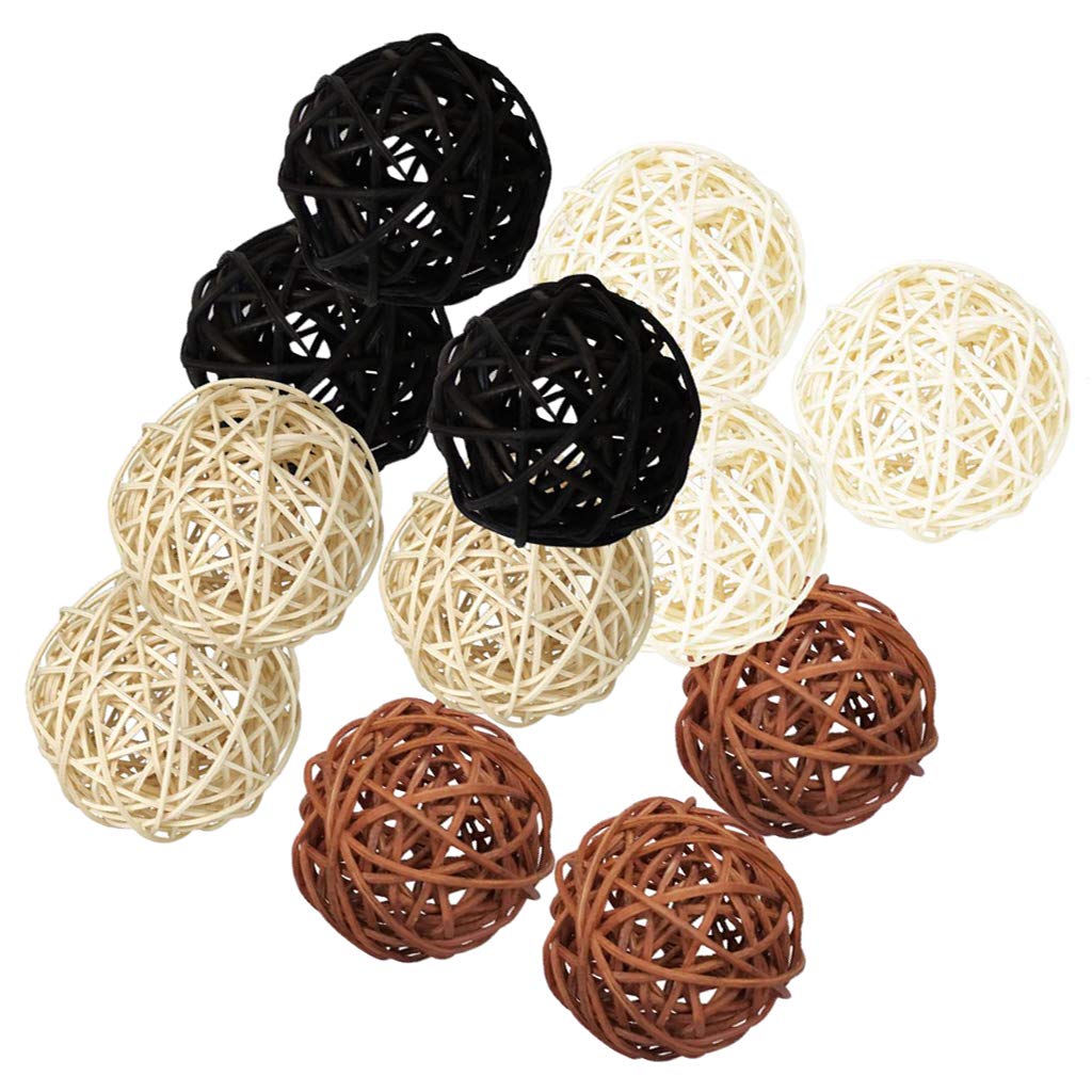P Prettyia 12-Pack Large 50mm Wicker Rattan Balls - Decorative Balls for Bowls, Vase Filler, Coffee Table Decor, Wedding Party Decoration, 4 Assorted Colors