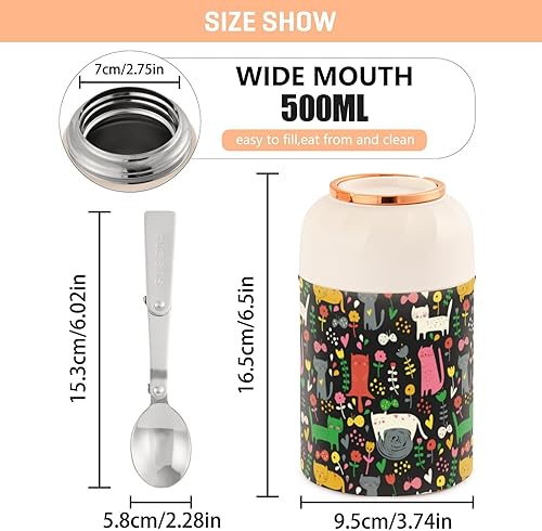 Miniatura 3 de MCHIVER Tarro de comida para gatos con cuchara de acero inoxidable aislado al vacío, contenedor de alimentos de 17 onzas para sopa termo para adultos