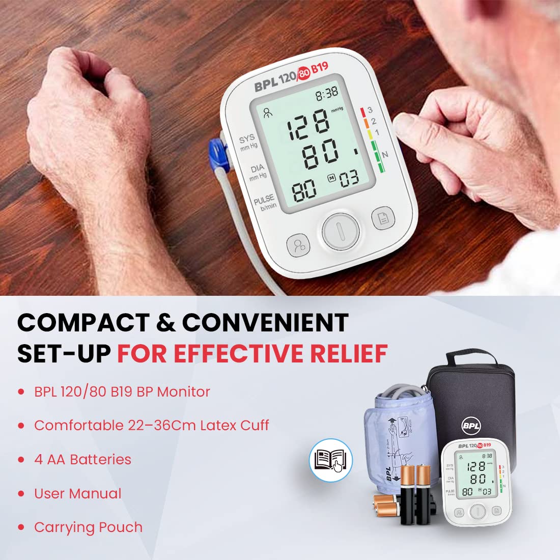 BPL Medical Technologies B19 Digital Blood Pressure Monitor with USB, LCD Display, 3 Years Warranty|BP Apparatus for Home|Hypertension & Managing Heart Health Device - White