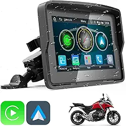 YCV Tela Carplay para motocicleta, CarPlay sem fio e Android Auto para motocicleta, navegação GPS de motocicleta Carplay, tela sensível ao toque IP67 de 5 polegadas, Bluetooth duplo, EQ, suporte Siri