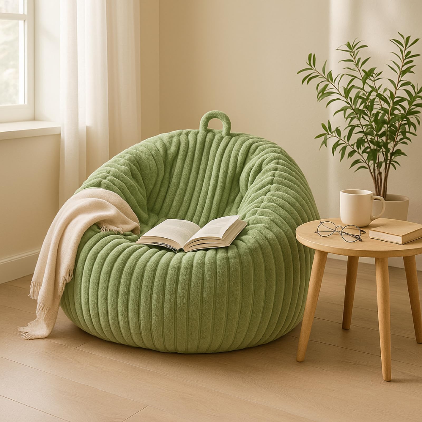 Honeydak Ribbed Rabbit Fur Stuffed Animal Storage Bean Bag Chair Cover (No Filler) Comfy Bean Bag Cover Without Filling or Home Bedroom Decor