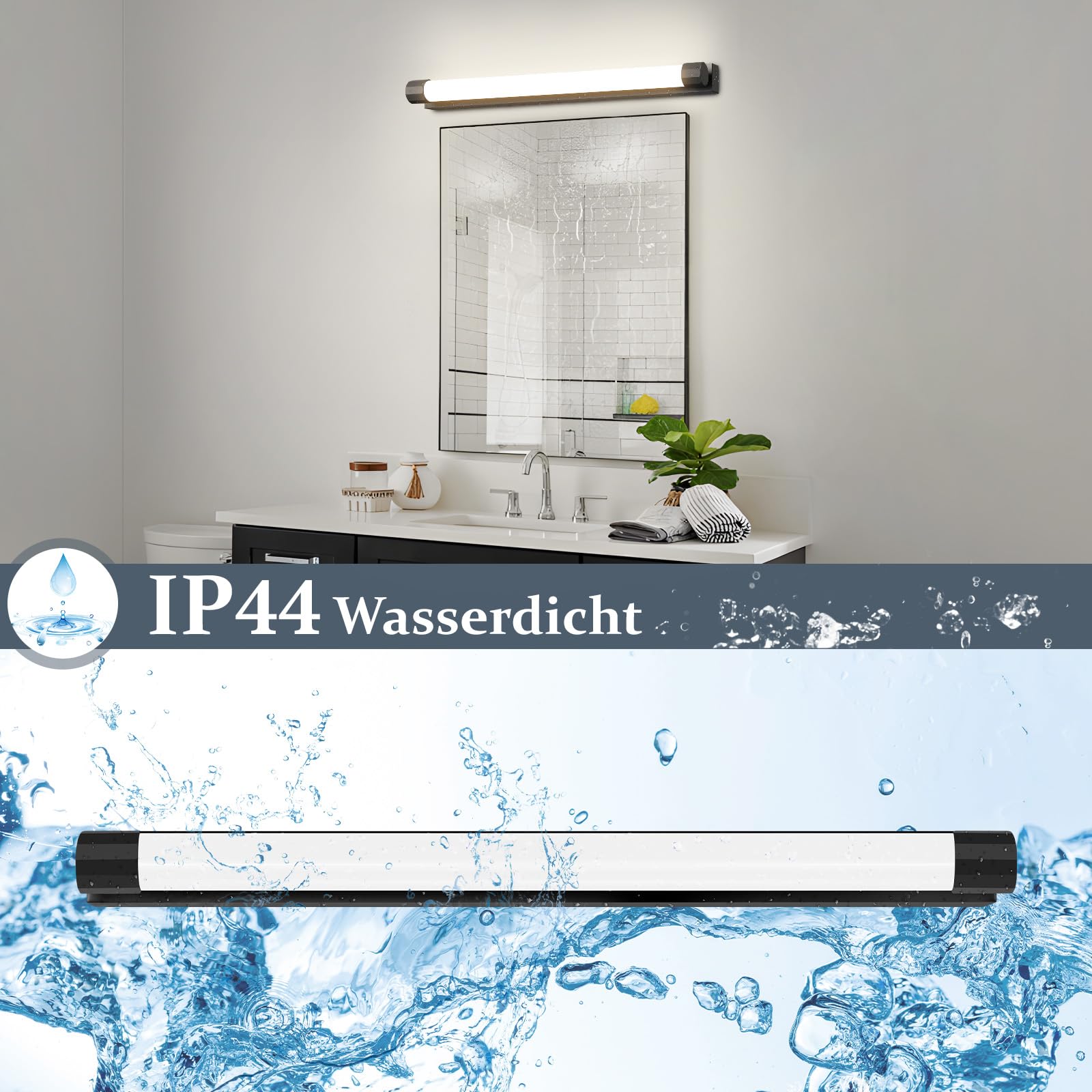 Homefire Lampada a LED per specchio da bagno 50cm 10W Lampada per | specchio da bagno Nero 4000K Impermeabile IP44 Lampe da parete moderna Applique per corridoio Soggiorno Armadio