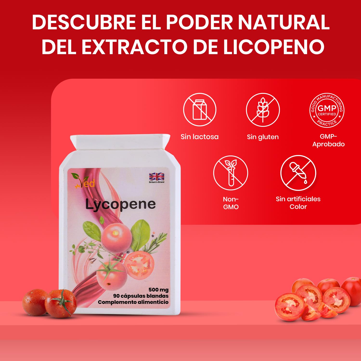 Suplemento de licopeno Ved, favorece el equilibrio energético, sin OMG, alto contenido en licopeno, 500 mg x 90 cápsulas blandas (paquete de 4), suministro para 12 meses