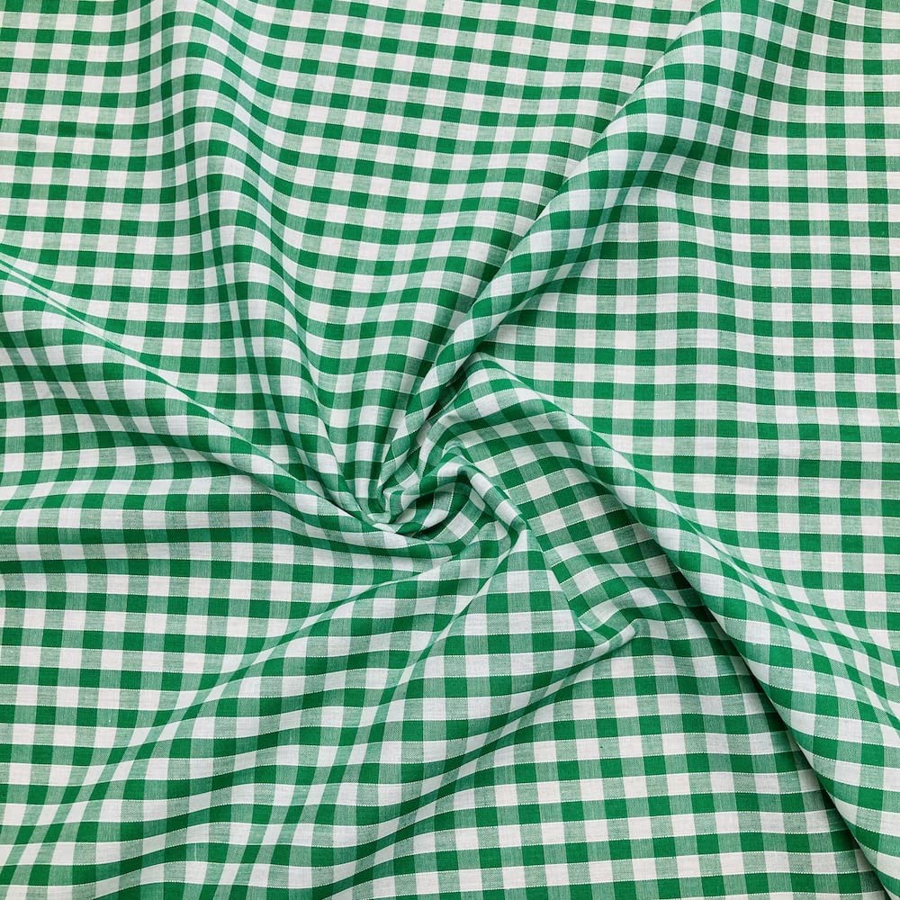 Gingham Check Quarter Inch Polycotton Fabric (Per Metre) (Emerald)