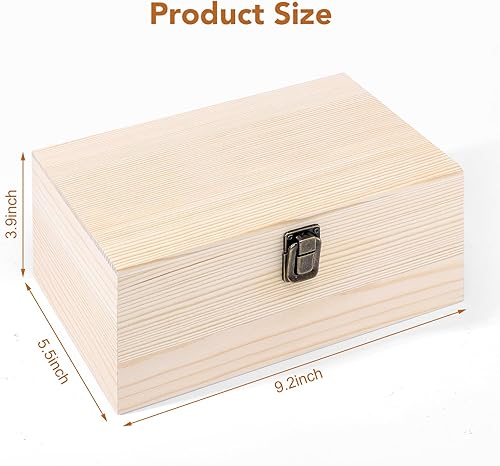Miniatura 2 de WSICSE Caja de madera sin pintar con tapa con bisagras, grande de 9.2 x 5.5 x 3.9 pulgadas para manualidades, almacenamiento de joyas, caja de